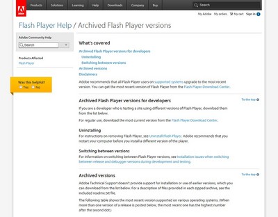 Flash Player Help / Archived Flash Player versions