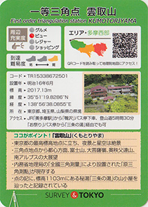 一等三角点　雲取山　基準点カード