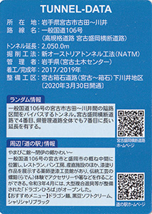 古田トンネル　宮古盛岡横断道路カード