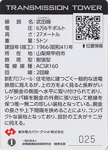 鉄塔カード　山梨県版　東京電力パワーグリッド