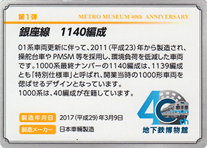 銀座線１１４０編成　地下鉄博物館開館４０周年記念